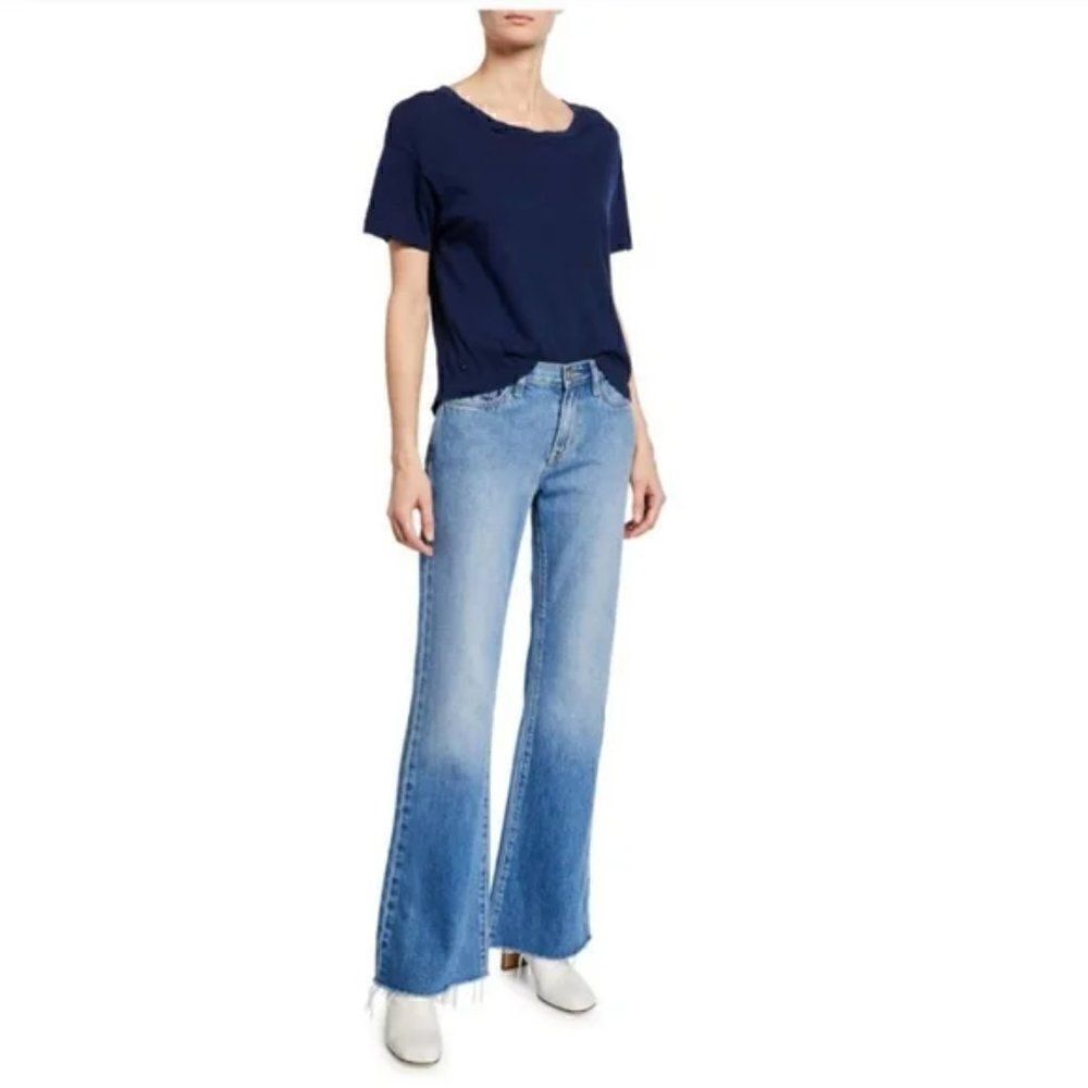 Current Elliott The Wray Wide Leg Raw Hem Medium Wash Cotton Denim Blue Jeans 27